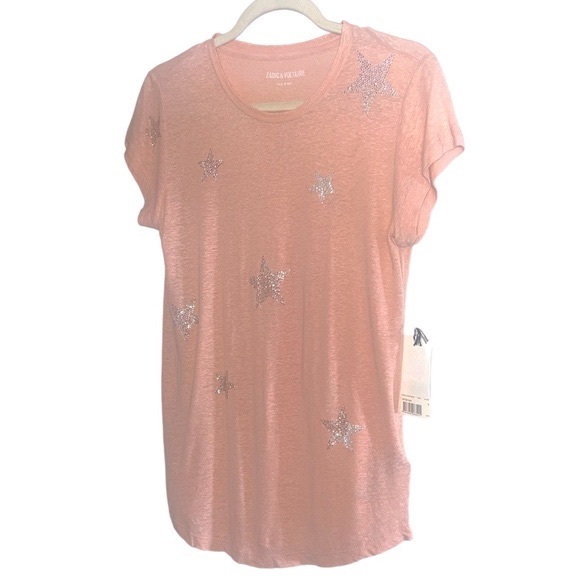 NWT- Zadig & Voltaire Strass Star Linen Blend T-Shirt - Size S - Picture 2 of 9